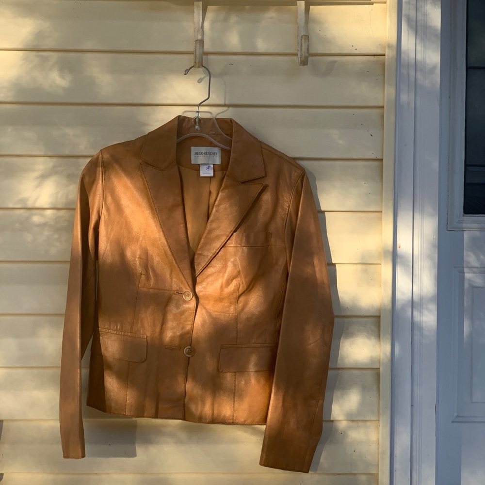 Exquisite Hugo Buscati Cognac Leather Jacket